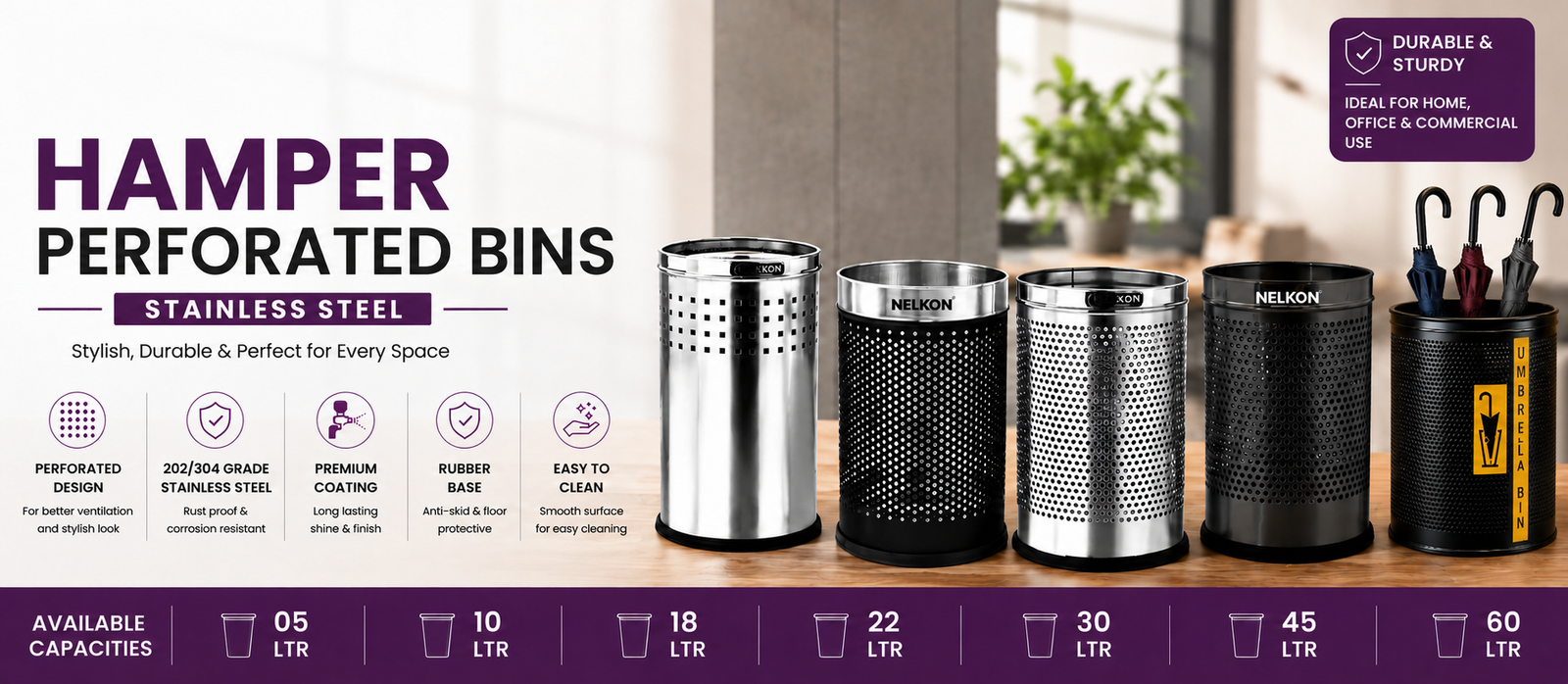 Nelkon Hamper Perforated Bins — Stainless Steel
